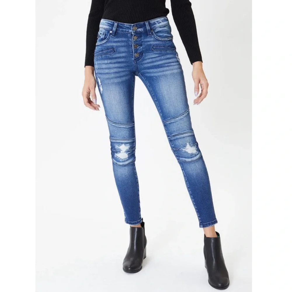 KanCan Motto High-Rise Button Down Fly Distressed Skinny Jeans Women’s Sizes NWT - Picture 1 of 16
